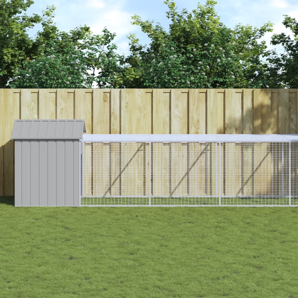 Gallinero con corral acero galvanizado gris 110x1017x110 cm