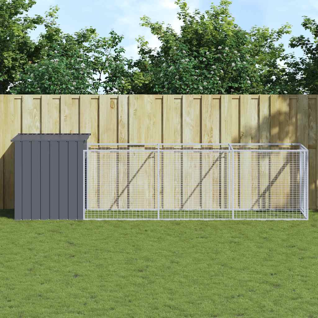 Caseta de perros con corral acero galvanizado 165x455x181 cm