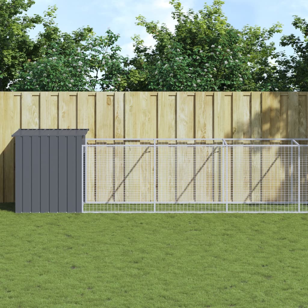 Caseta de perros con corral acero galvanizado 165x455x181 cm