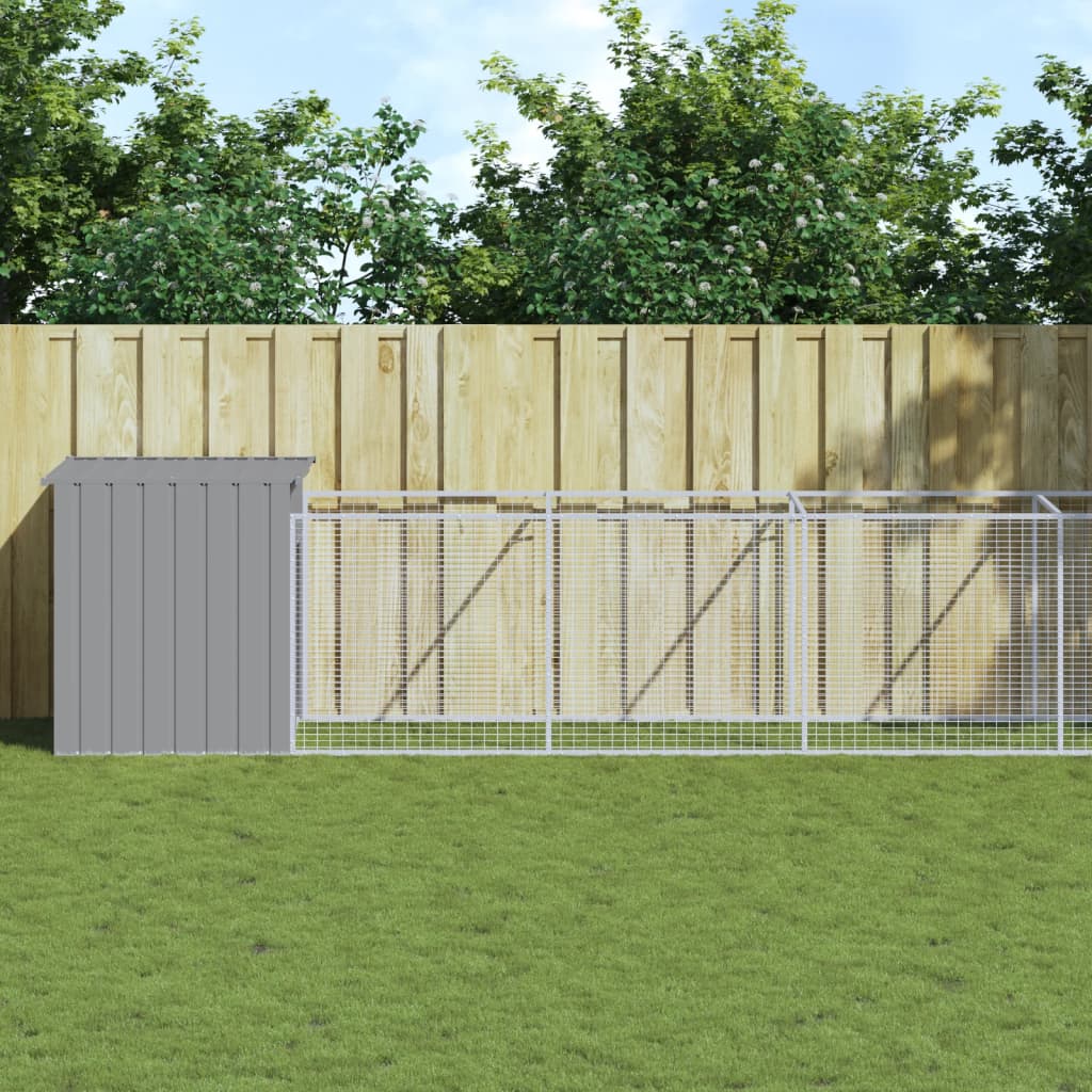Caseta de perros con corral acero galvanizado 165x455x181 cm