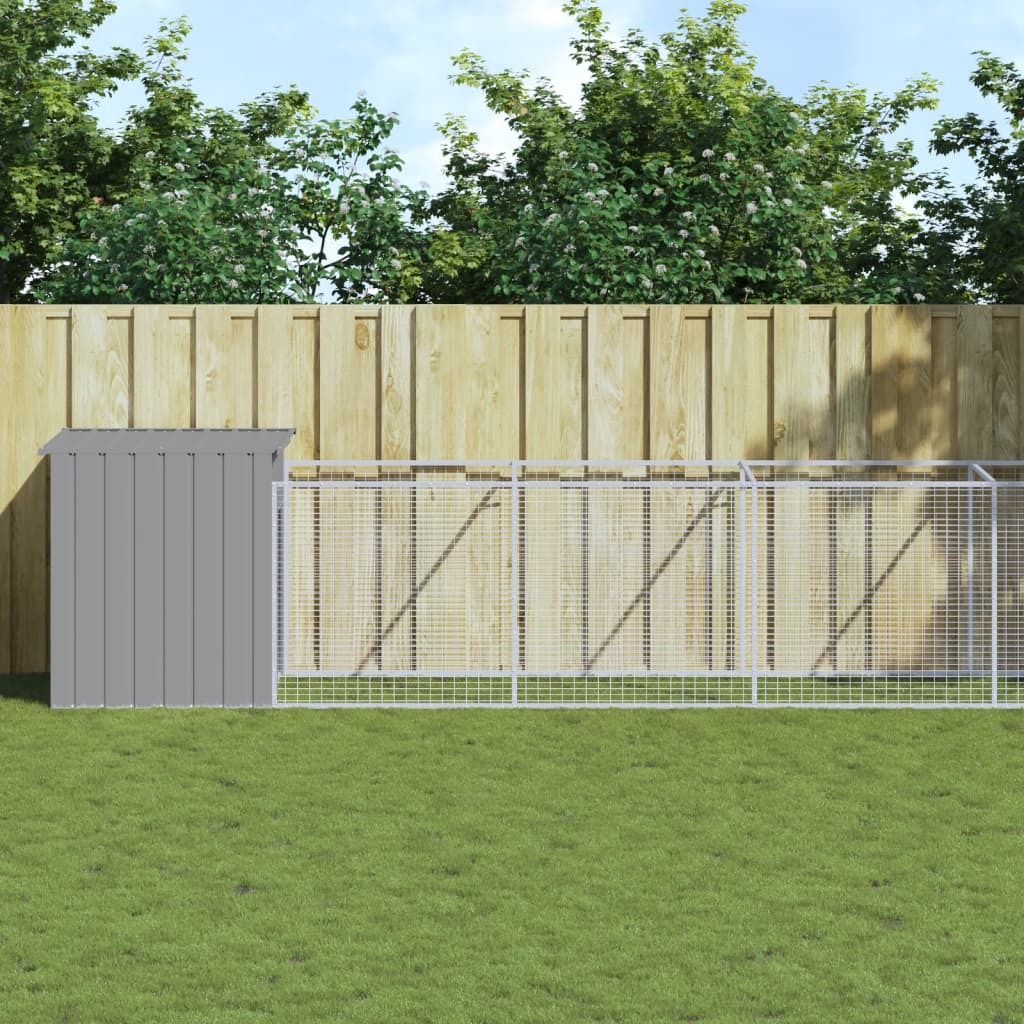 Caseta de perros con corral acero galvanizado 165x455x181 cm