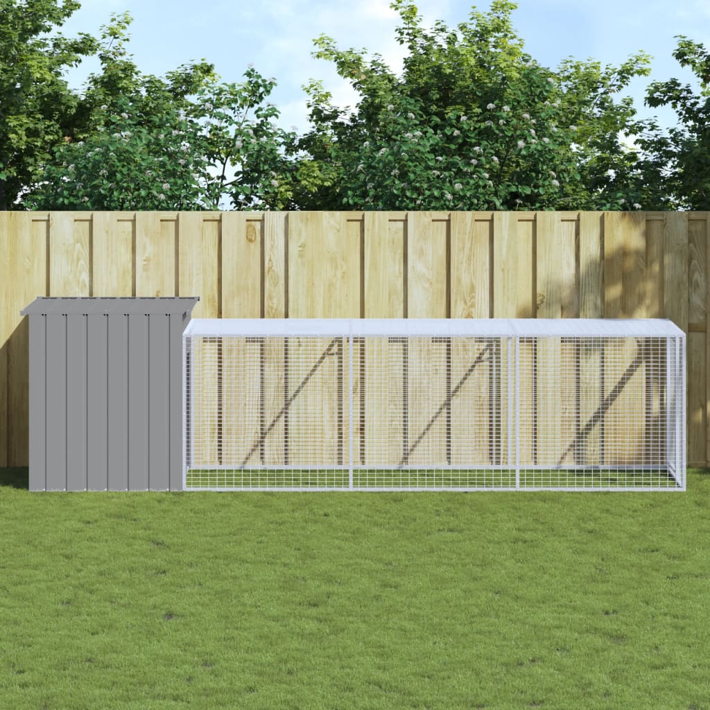 Gallinero con corral acero galvanizado gris 110x1017x110 cm