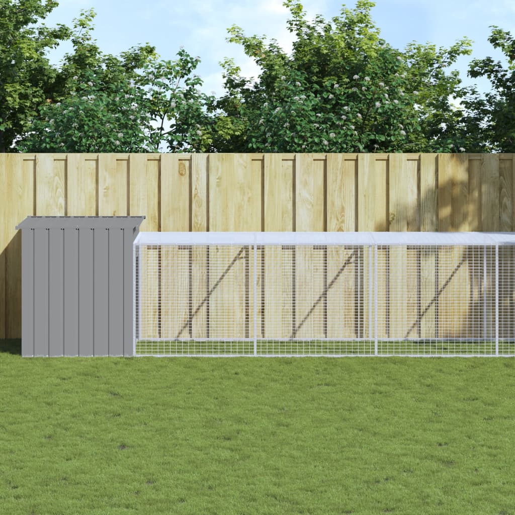 Gallinero con corral acero galvanizado gris 110x1017x110 cm