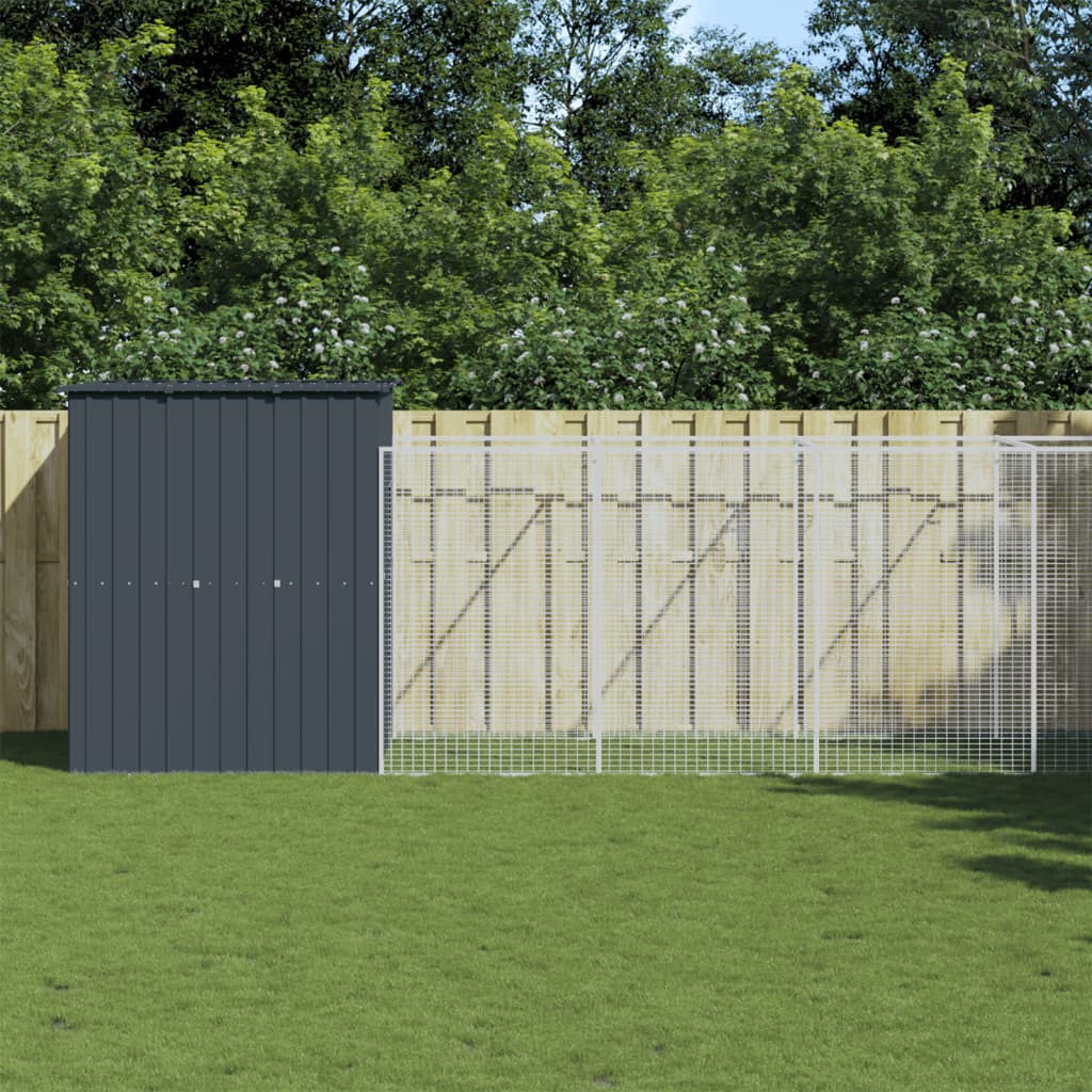 Caseta de perros con corral acero galvanizado 165x455x181 cm