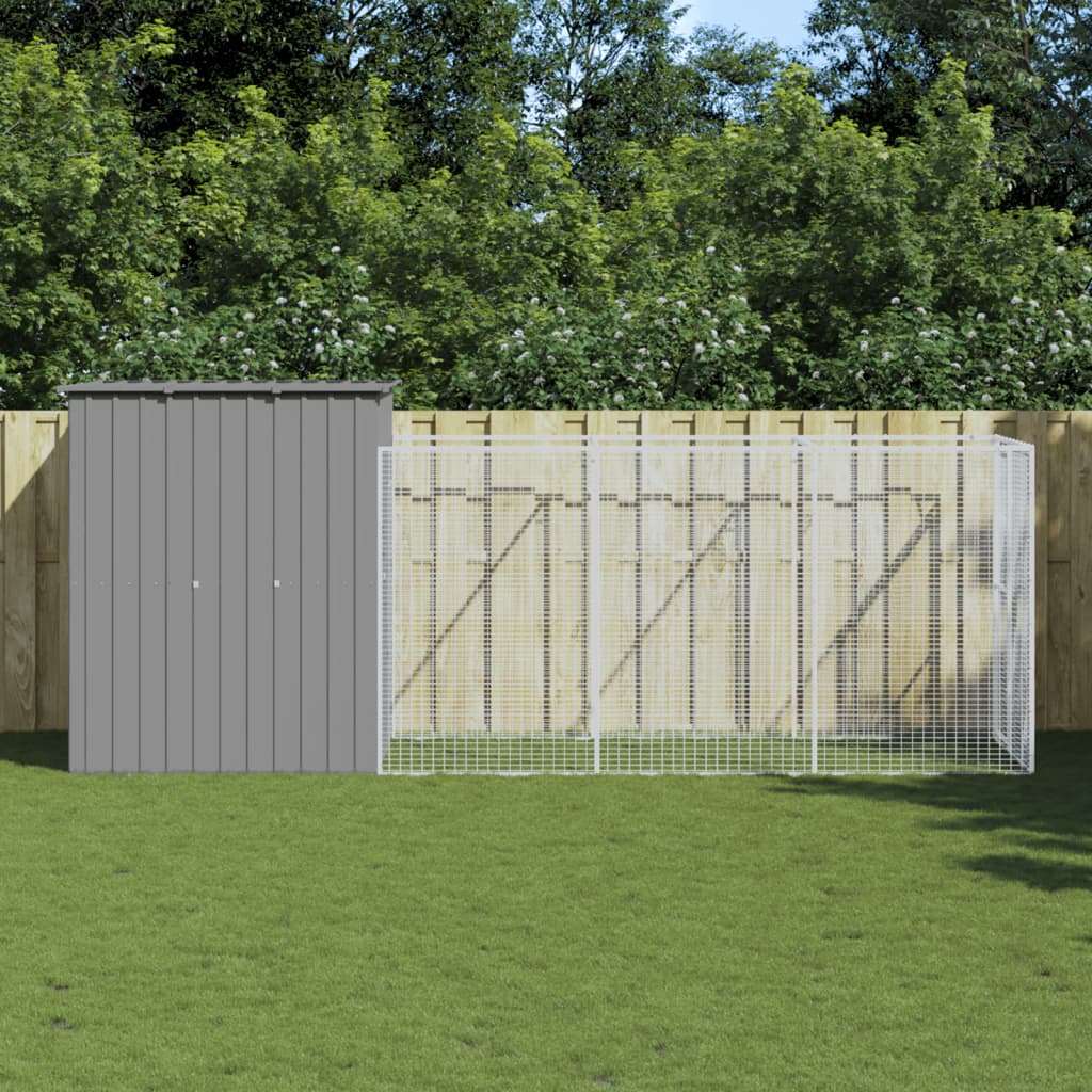 Caseta de perros con corral acero galvanizado 165x455x181 cm