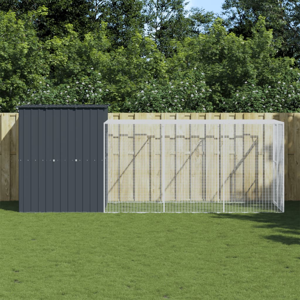 Gallinero con corral acero galvanizado gris 110x1017x110 cm