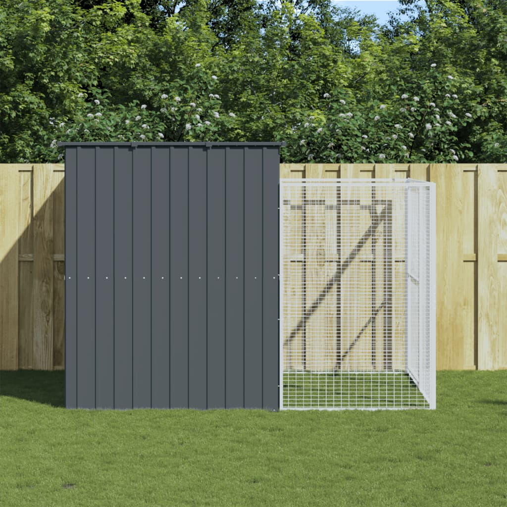 Caseta de perros con corral acero galvanizado 165x455x181 cm