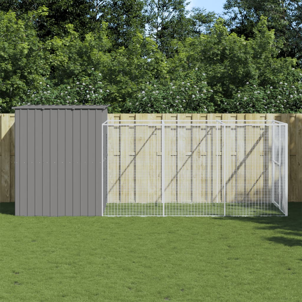 Caseta de perros con corral acero galvanizado 165x455x181 cm