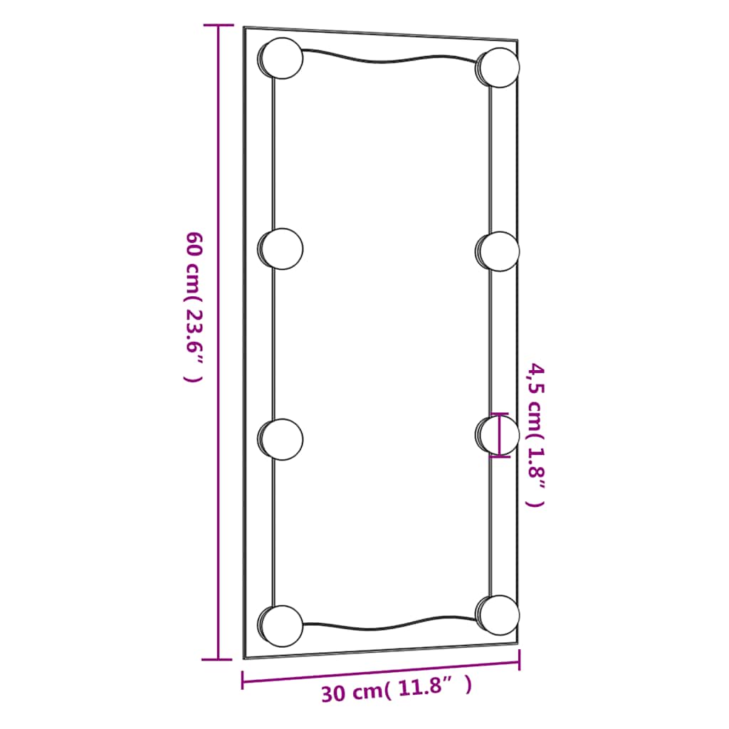 Espejo de pared con luces LED vidrio rectangular 30x60 cm