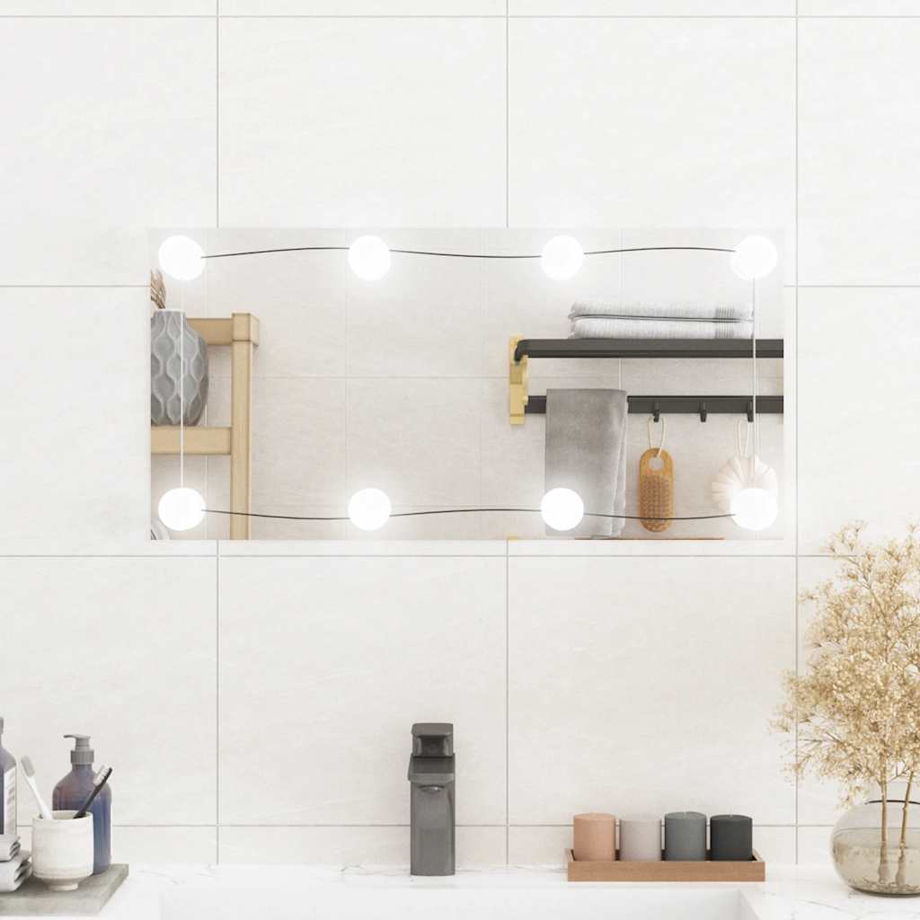 Espejo de pared con luces LED vidrio rectangular 30x60 cm