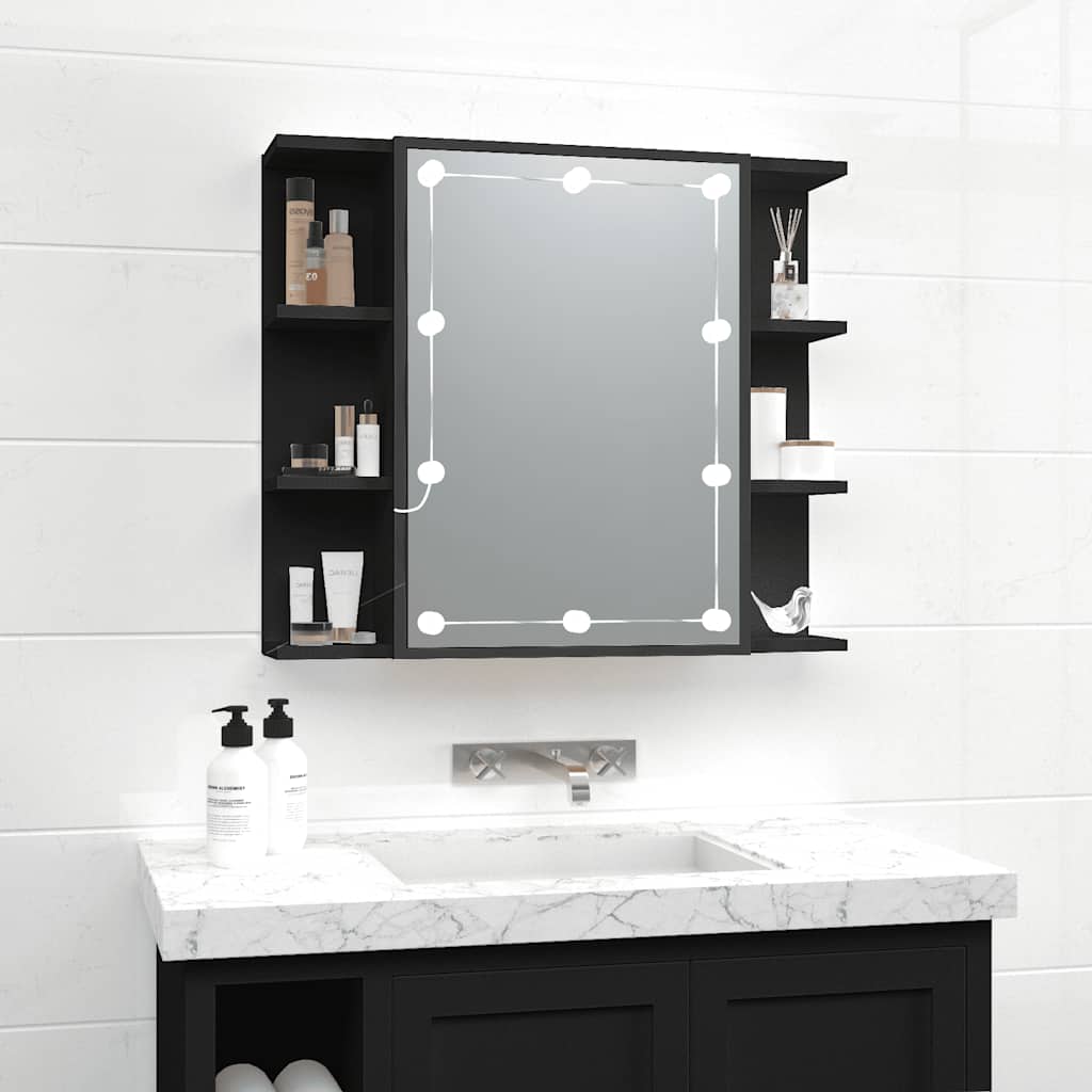 Mueble con espejo y LED madera vieja 70x16,5x60 cm
