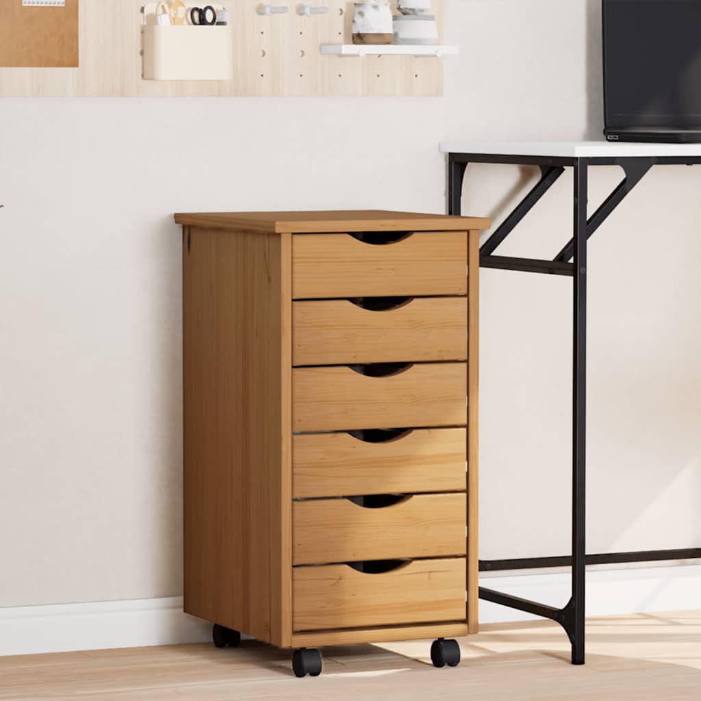 MOSS chest of drawers with casters, solid pine, white