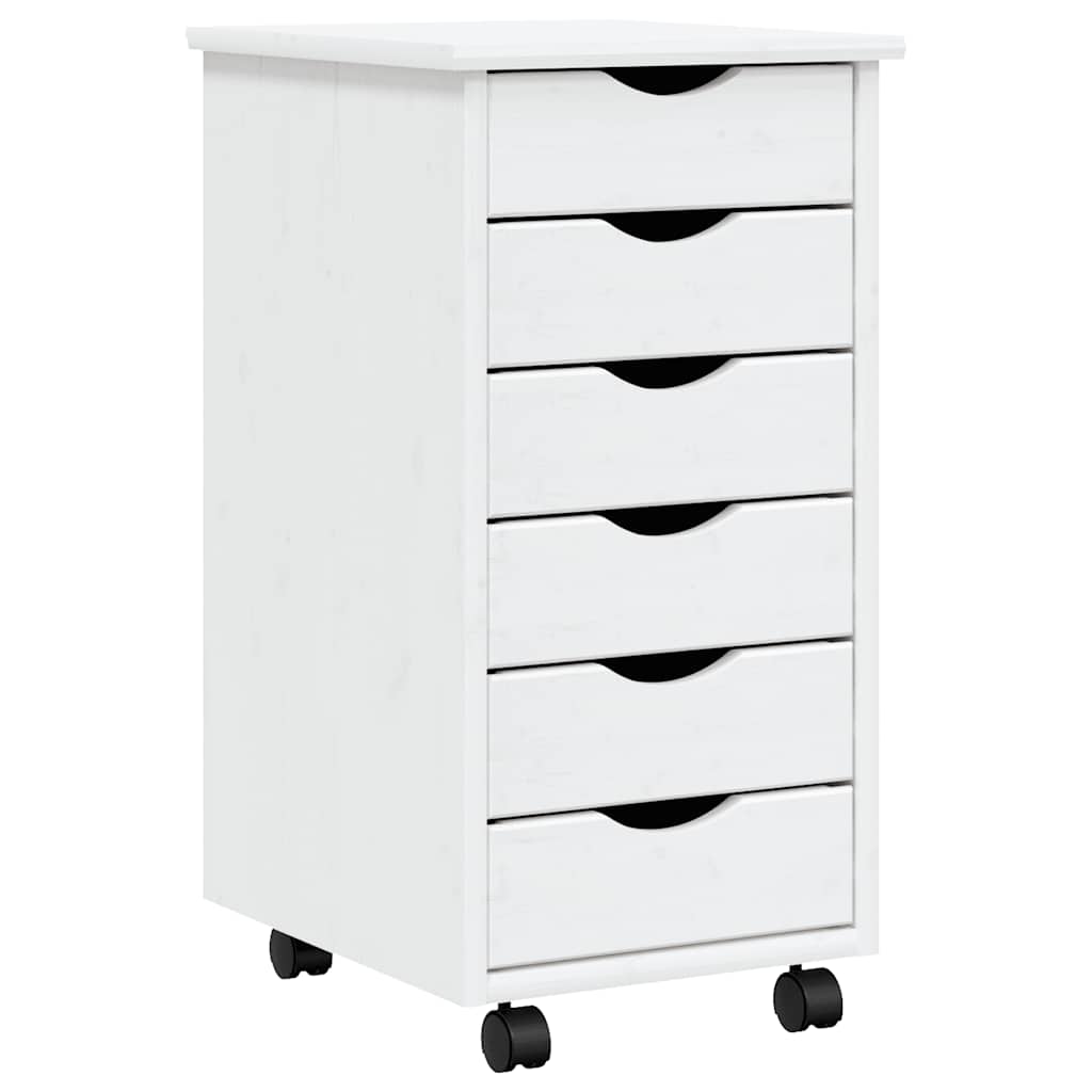 MOSS chest of drawers with casters, solid pine, white