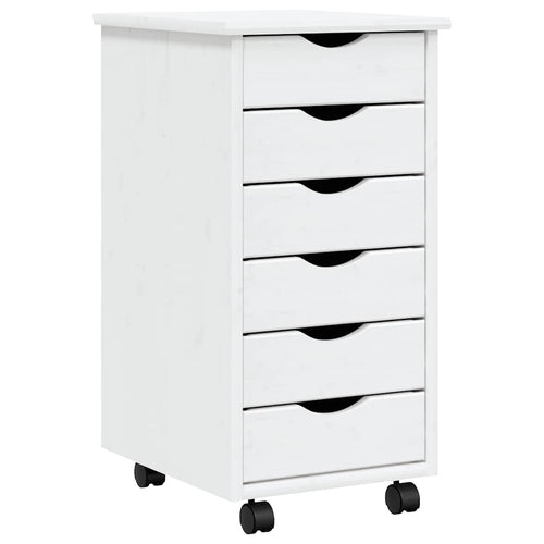 MOSS chest of drawers with casters, solid pine, white
