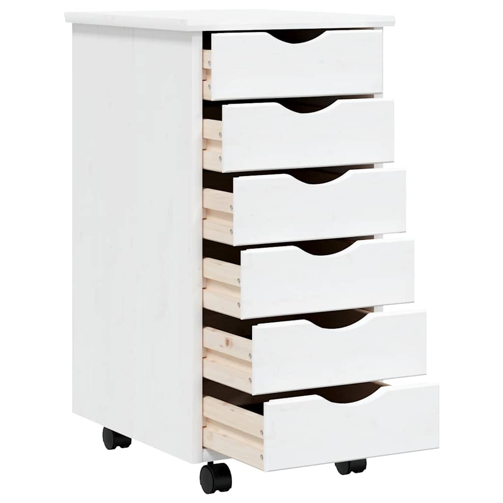 MOSS chest of drawers with casters, solid pine, white