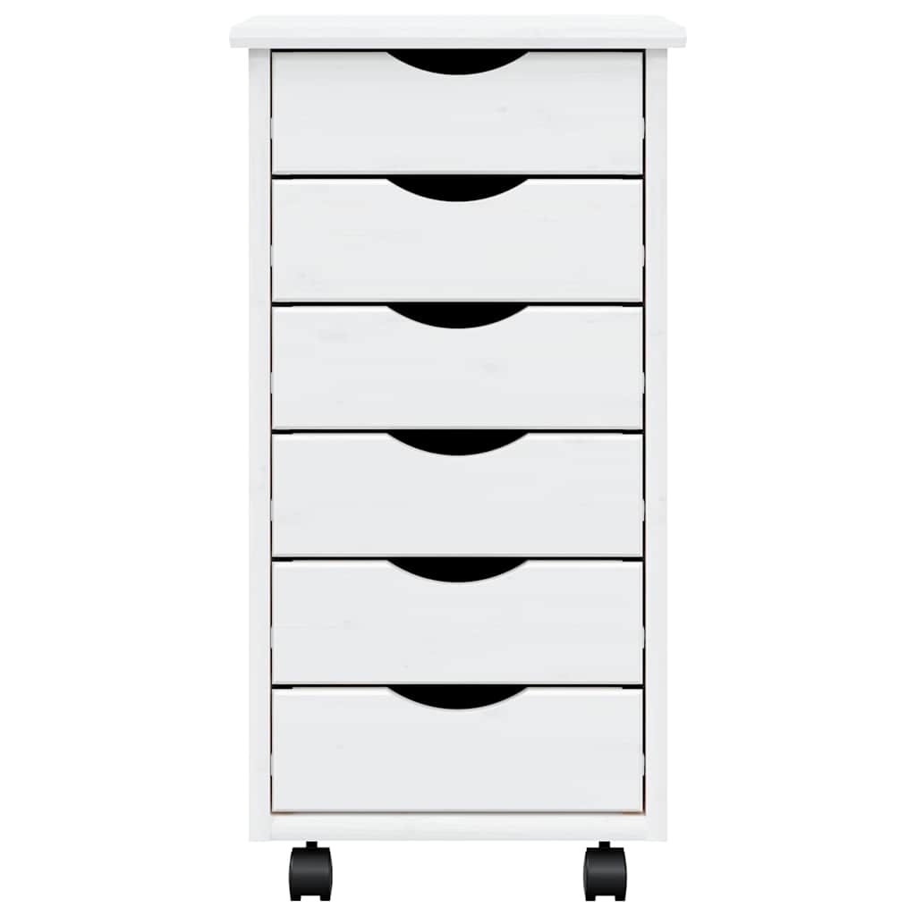 MOSS chest of drawers with casters, solid pine, white