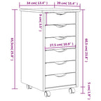 MOSS chest of drawers with casters, solid pine, white