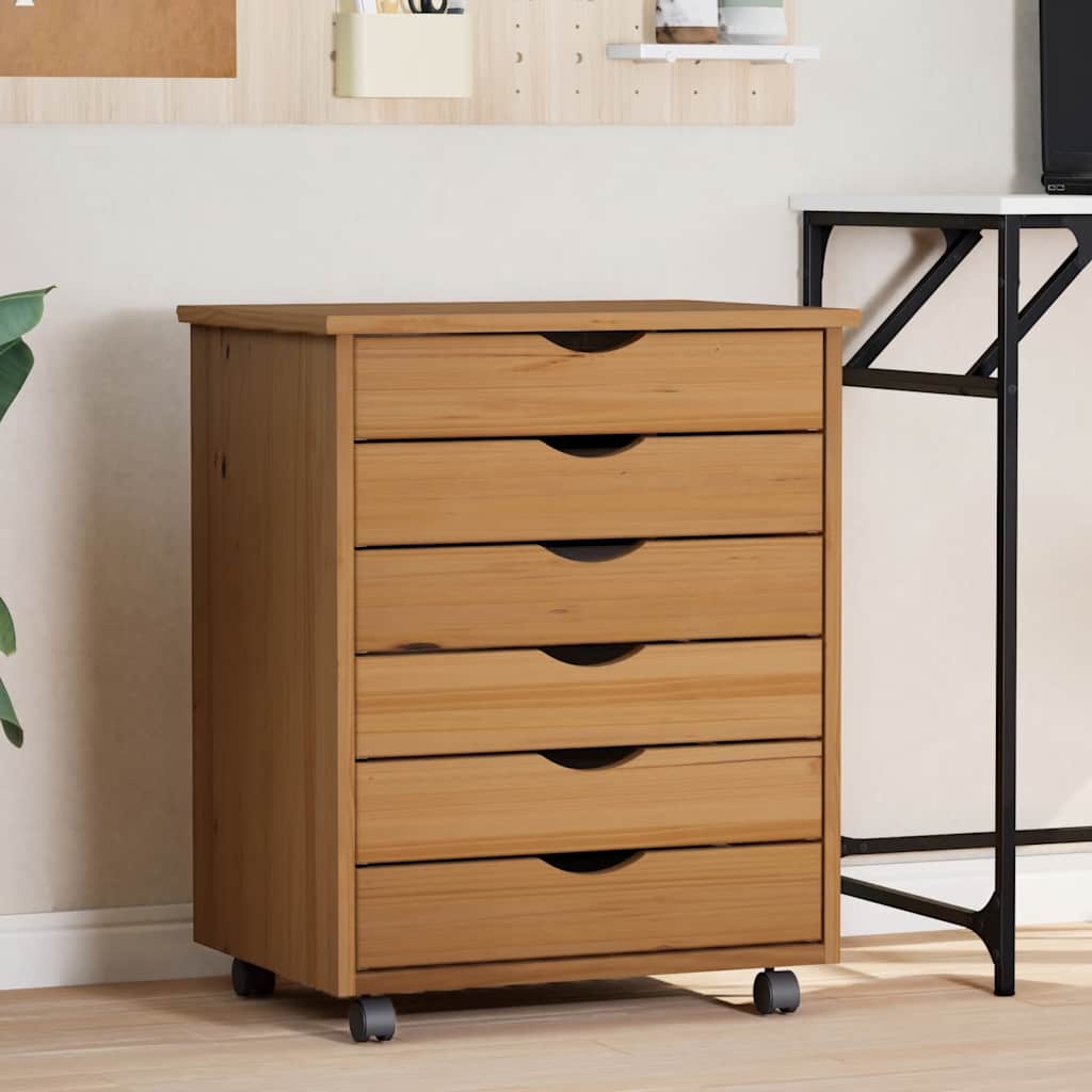 MOSS chest of drawers with casters, solid pine, white