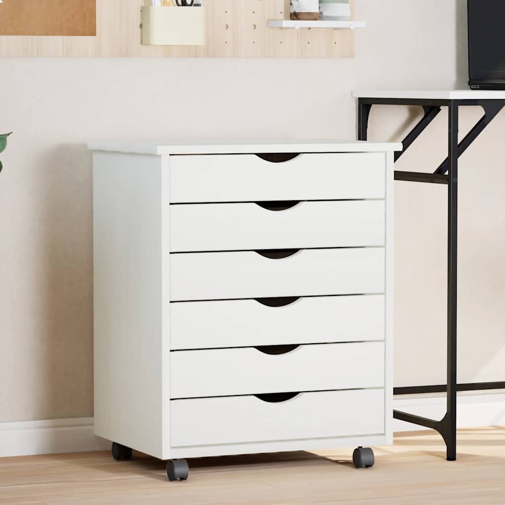 MOSS chest of drawers with casters, solid pine, white