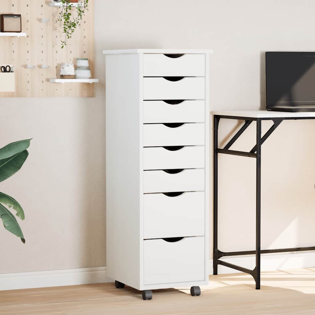 MOSS chest of drawers with casters, solid pine, white