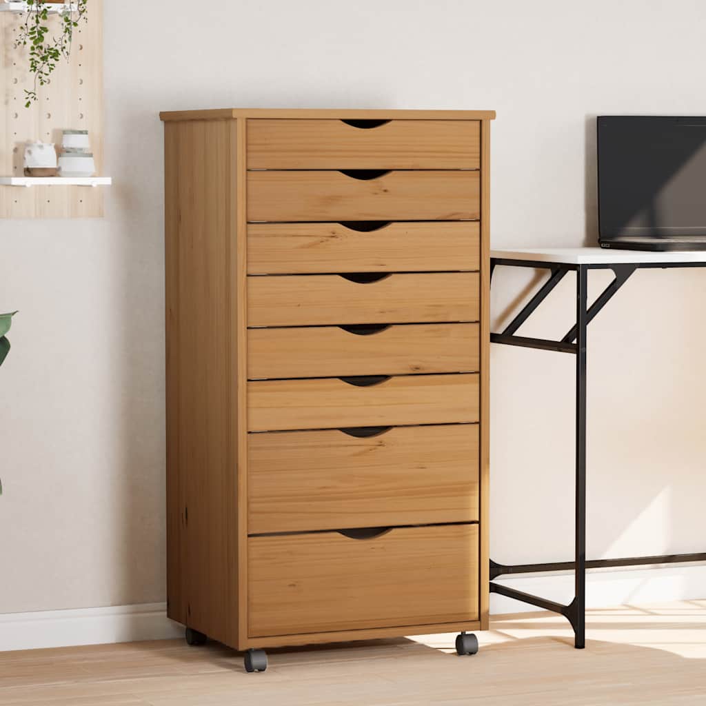 MOSS chest of drawers with casters, solid pine, white