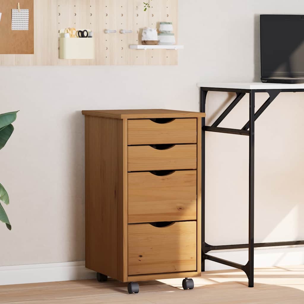 MOSS chest of drawers with casters, solid pine, white