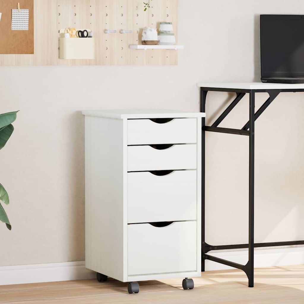 MOSS chest of drawers with casters, solid pine, white