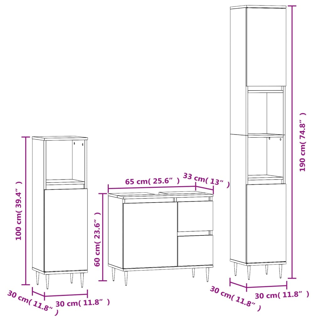 Juego de muebles de baño 3 pzas madera contrachapada blanco
