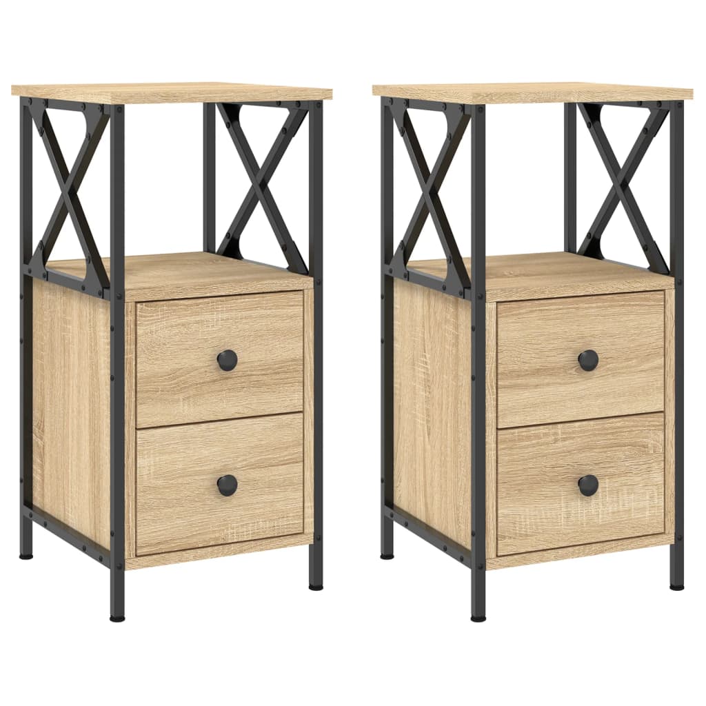 Mesita noche 2 uds madera ingeniería roble Sonoma 34x35,5x70 cm