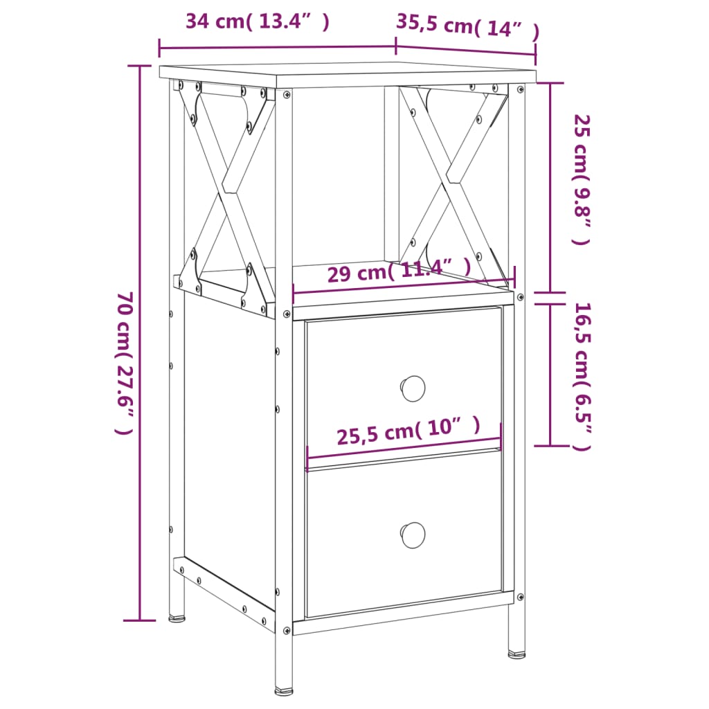 Mesita noche 2 uds madera ingeniería roble Sonoma 34x35,5x70 cm