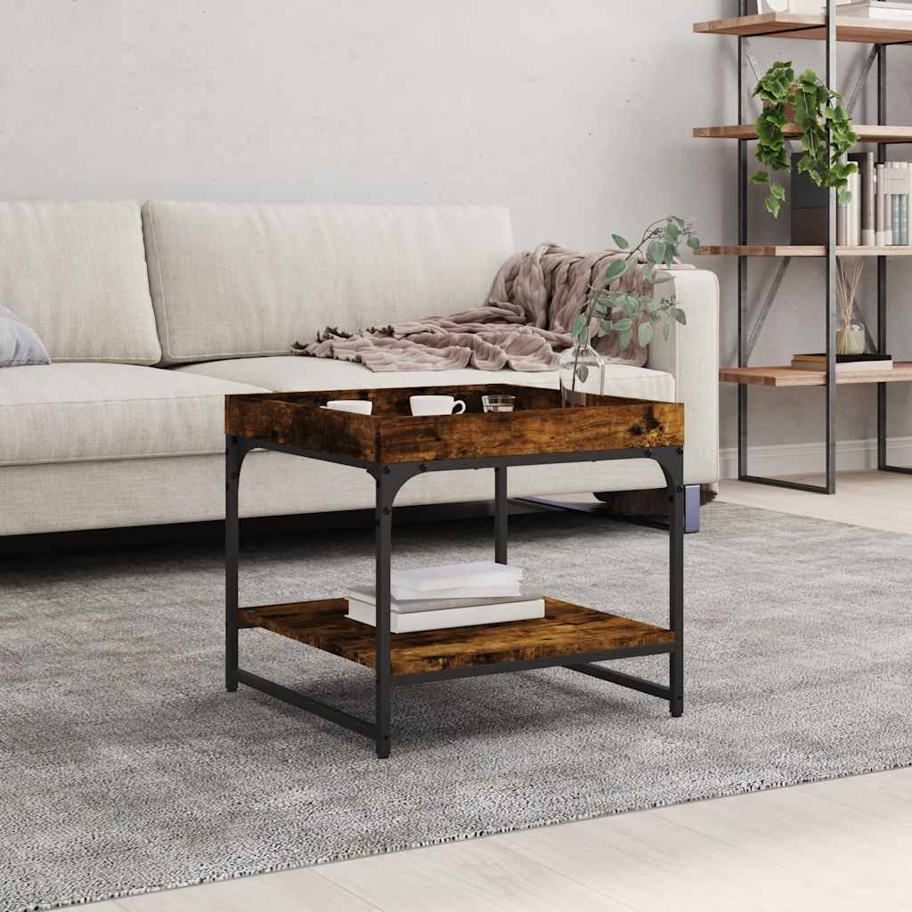 Mesa centro madera ingeniería y hierro gris Sonoma 80x80x45 cm