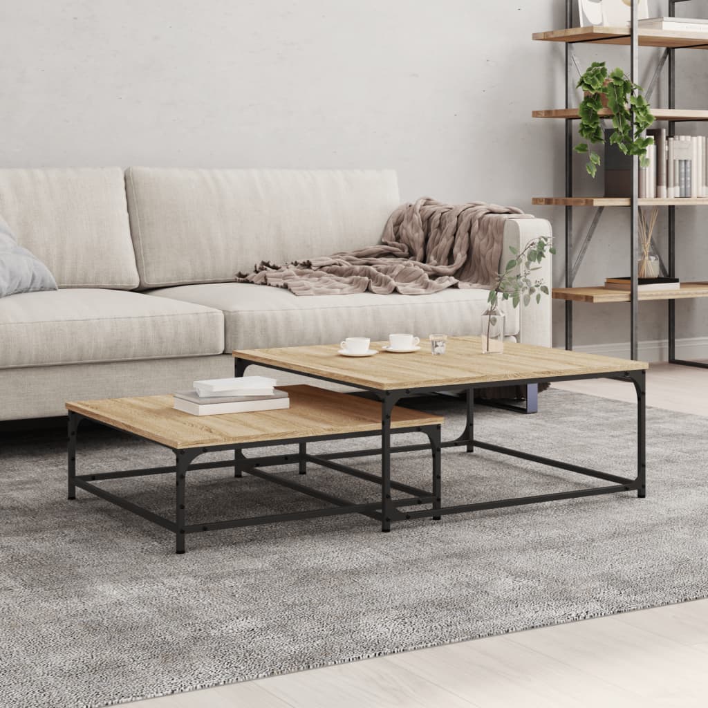 Stackable coffee tables 2 pieces engineered wood black