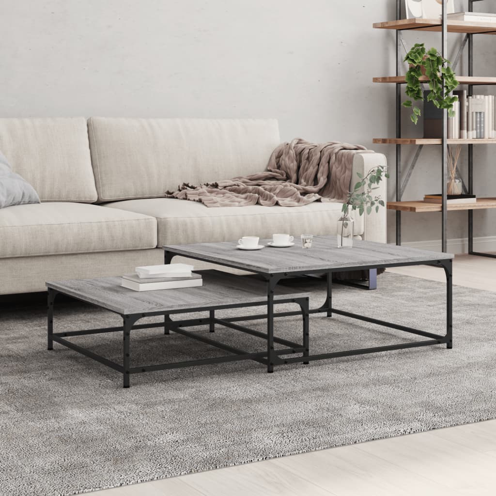 Stackable coffee tables 2 pieces engineered wood black