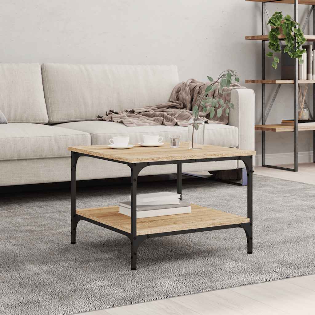 Mesa centro madera ingeniería y hierro gris Sonoma 80x80x45 cm