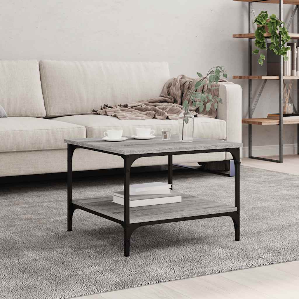 Mesa centro madera ingeniería y hierro gris Sonoma 80x80x45 cm