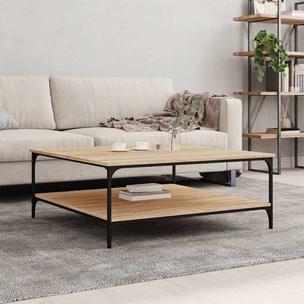 Mesa centro madera ingeniería y hierro gris Sonoma 80x80x45 cm