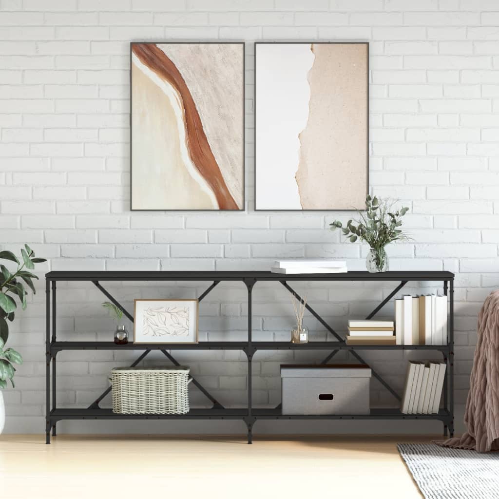Mesa consola con estante madera ingeniería negra 100x29x75 cm