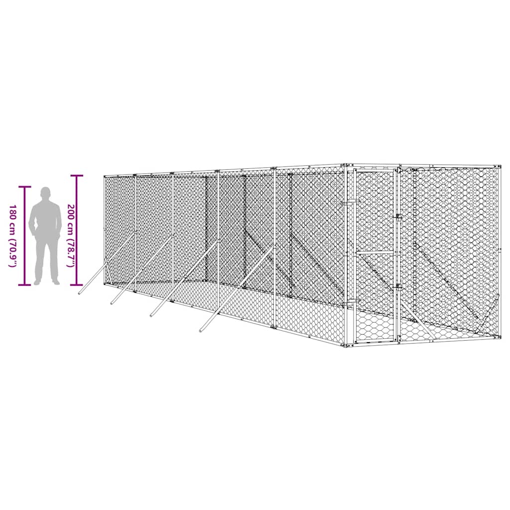 Perrera de exterior acero galvanizado plateado 2x10x2 m