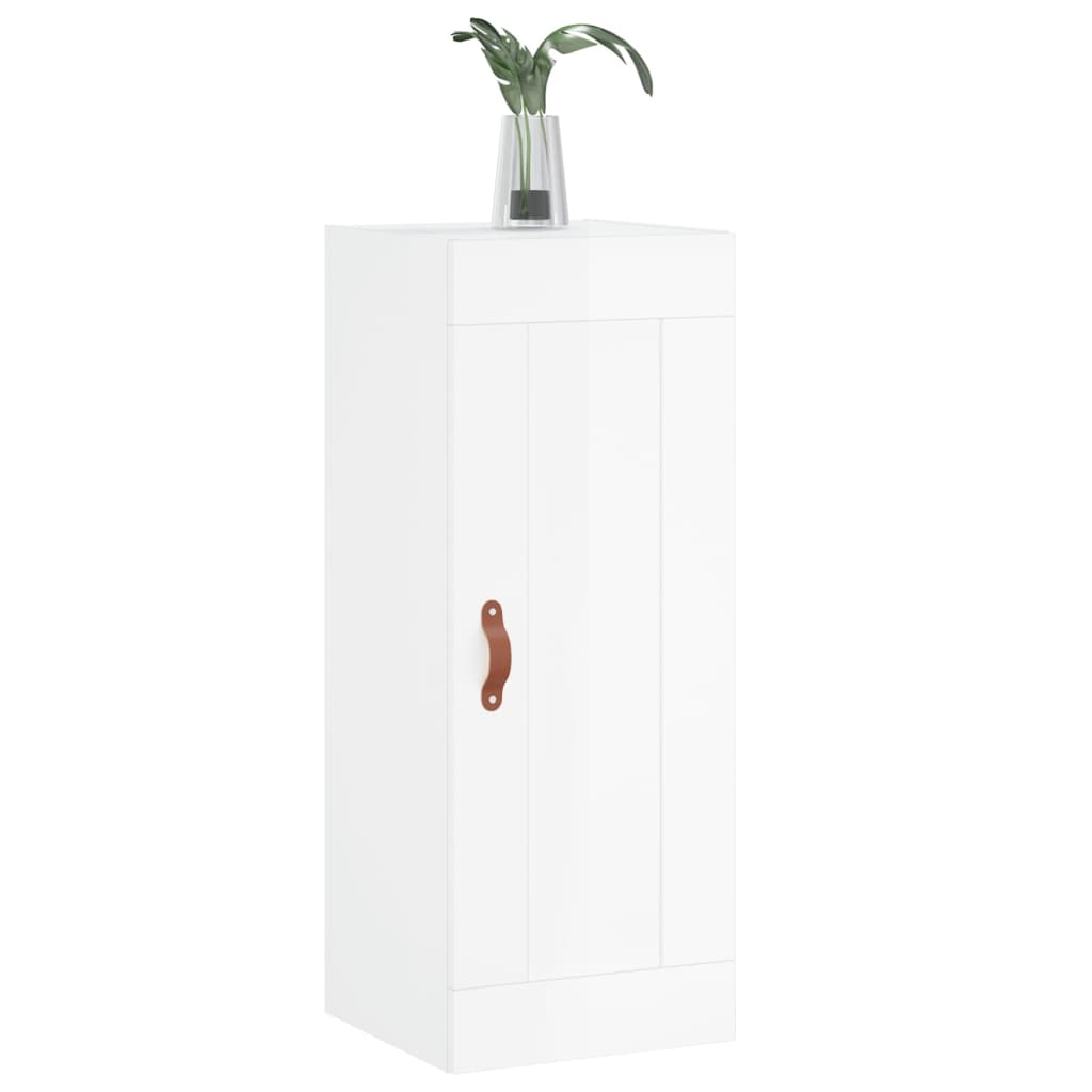 Armario de pared madera ingeniería blanco brillo 34,5x34x90 cm