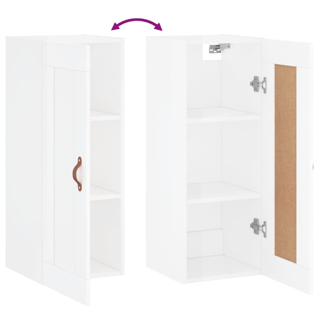 Armario de pared madera ingeniería blanco brillo 34,5x34x90 cm
