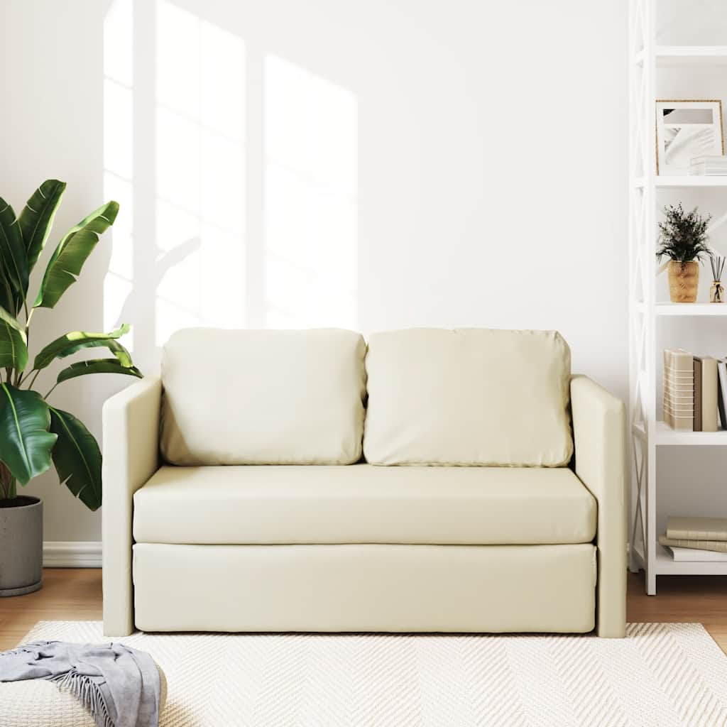 Sofá cama de suelo 2 en 1 cuero sintético crema 112x174x55 cm