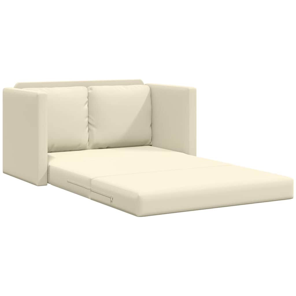 Sofá cama de suelo 2 en 1 cuero sintético crema 112x174x55 cm