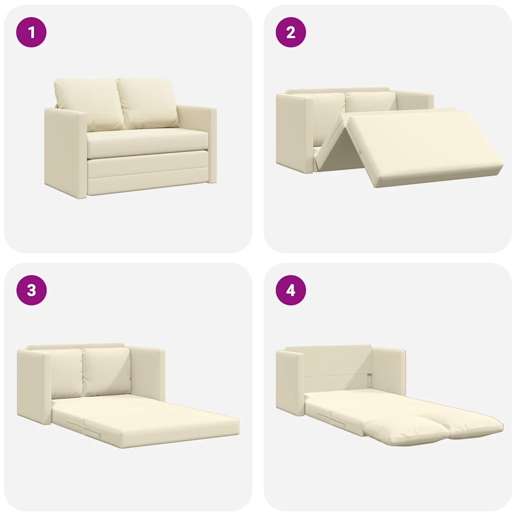 Sofá cama de suelo 2 en 1 cuero sintético crema 112x174x55 cm