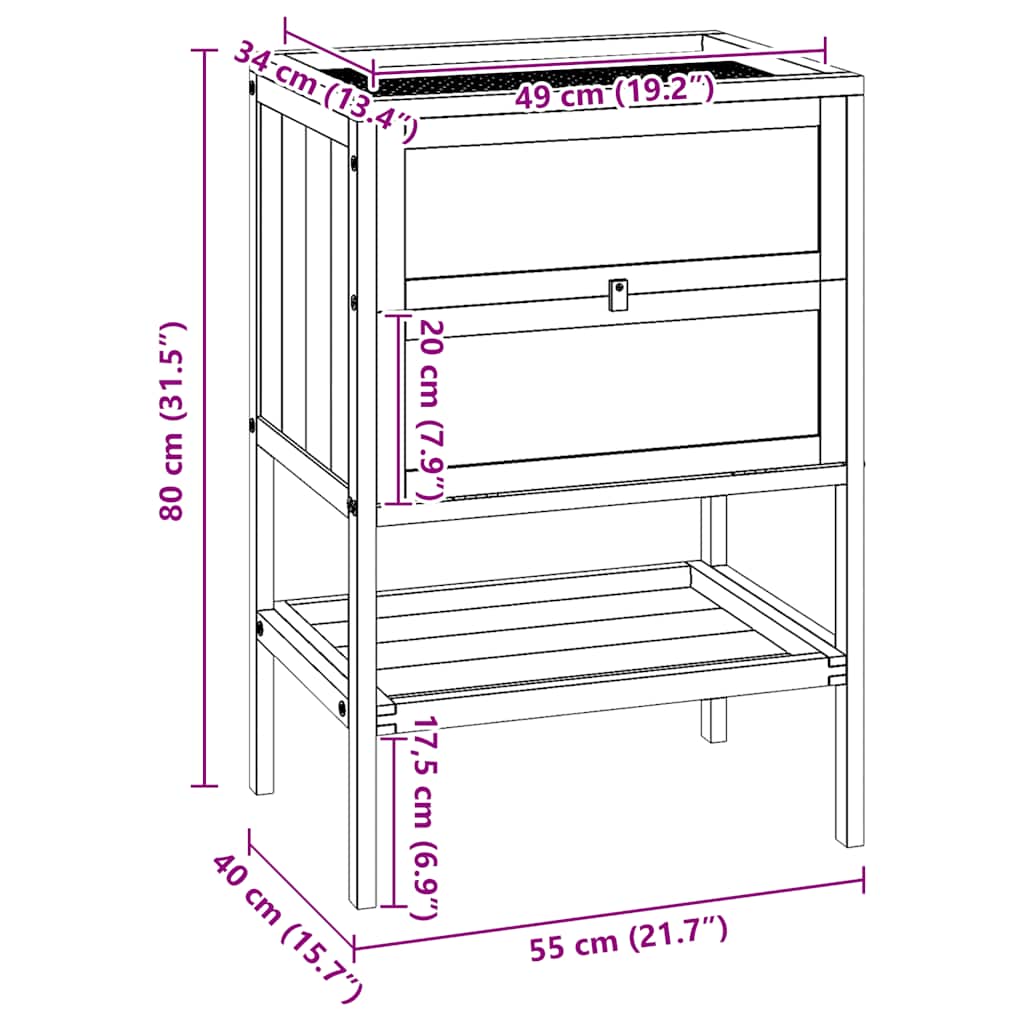 Jaula para hámster 55x40x80 cm de madera maciza de abeto