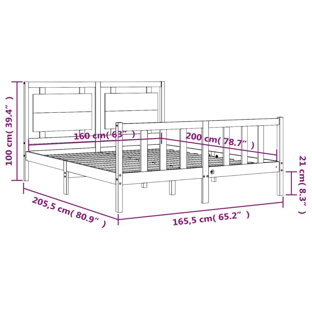 Estructura de cama sin colchón madera maciza de pino 160x200 cm