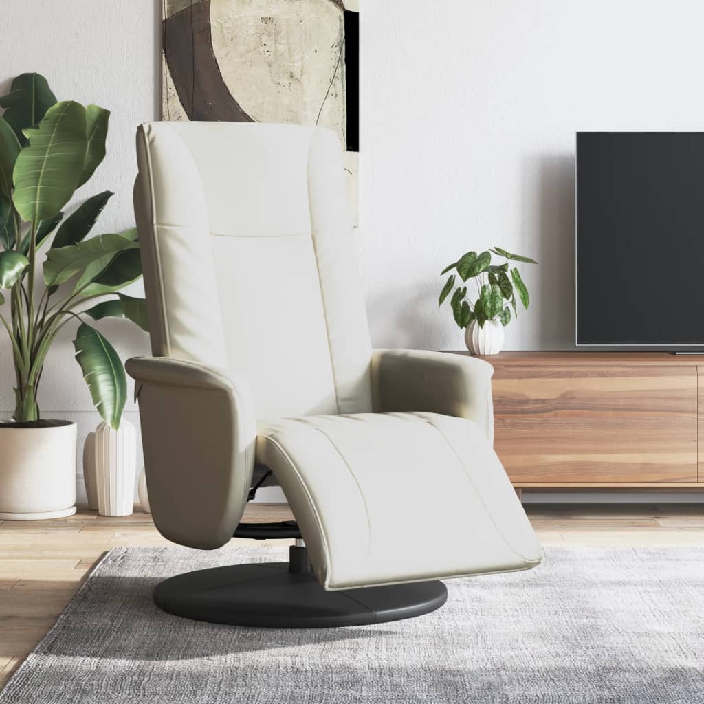 Sillón reclinable con reposapiés cuero sintético blanco