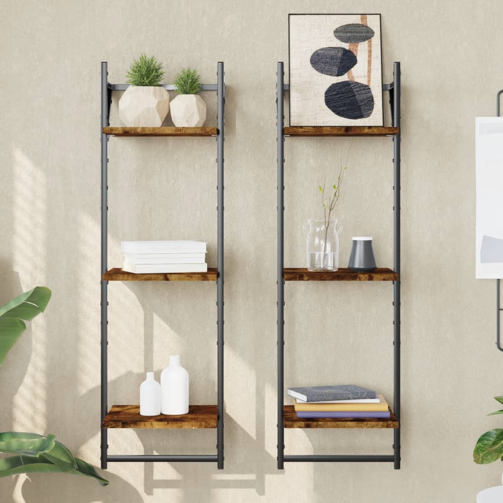 Estante de pared roble negro 90x16x78 cm madera de ingeniería