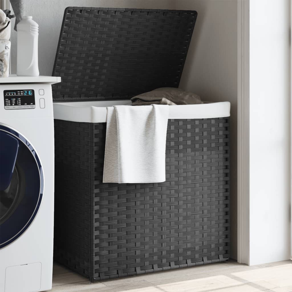 Cesto de roupa suja 2 secções ratan castanho escuro 53x35x57 cm