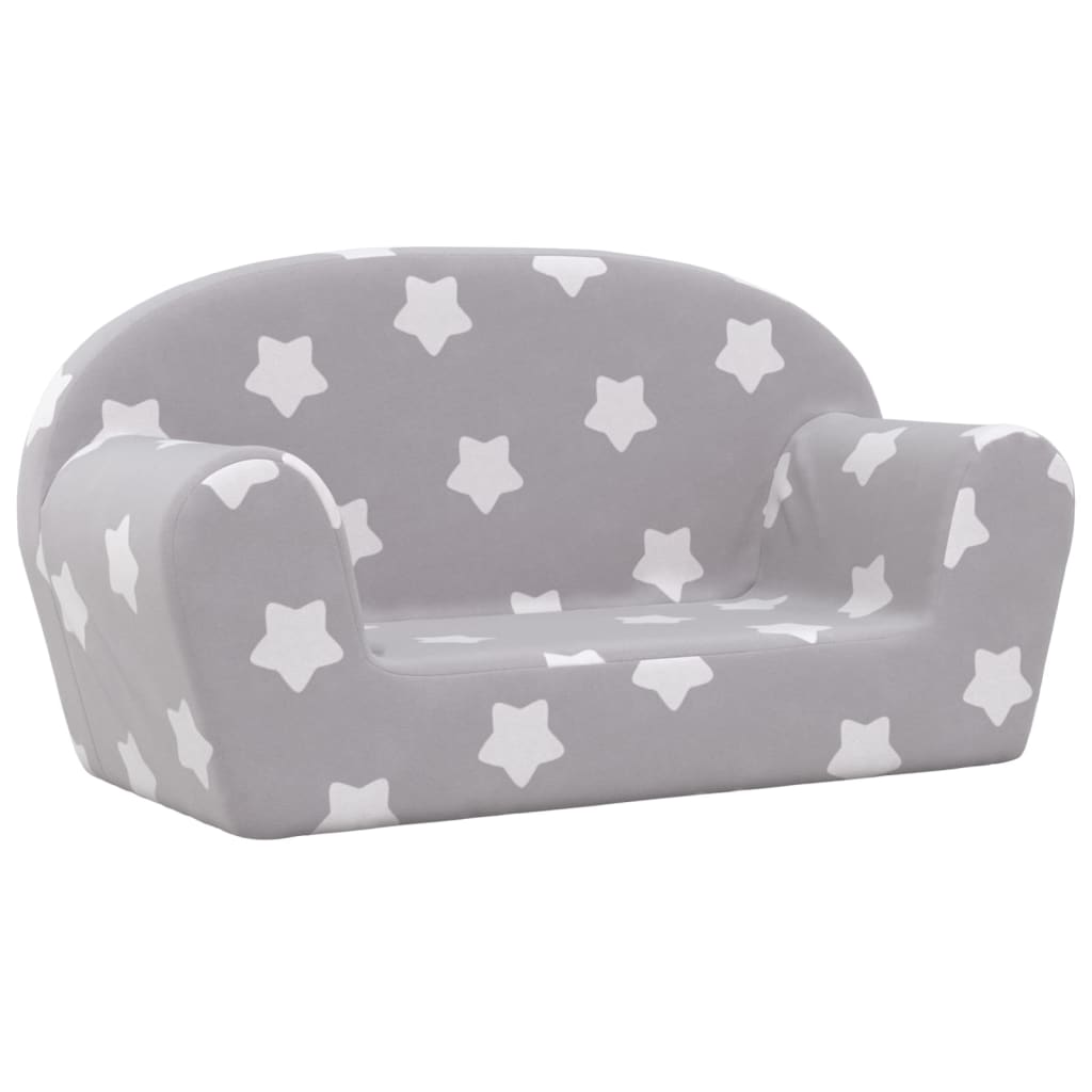 Sofá de niños de 2 plazas felpa suave gris claro con estrellas