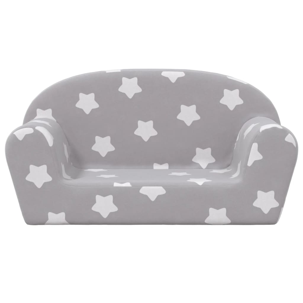 Sofá de niños de 2 plazas felpa suave gris claro con estrellas